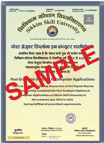 Sikkim Skill University certificate sample